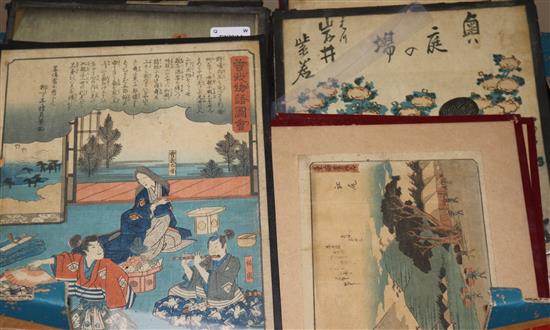 A collection of 19th century Japanese woodblock prints, most in passe partout frames (15)